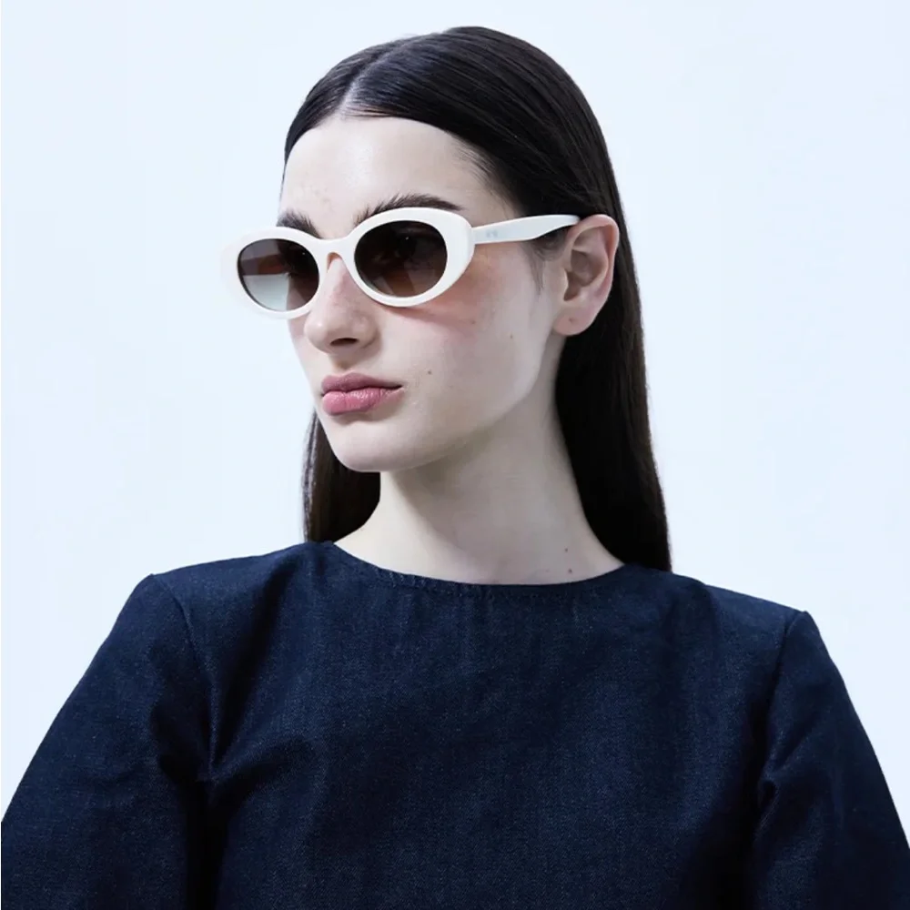 Shawn Lee Designer Cream White Oval Frame Sunglasses Y2K Retro Fashion Shades